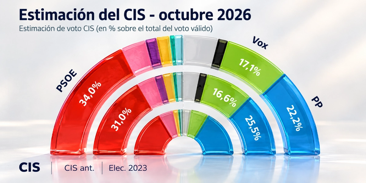 CIS de octubre de 2026: el PSOE se dispara y duplica su ventaja sobre el PP